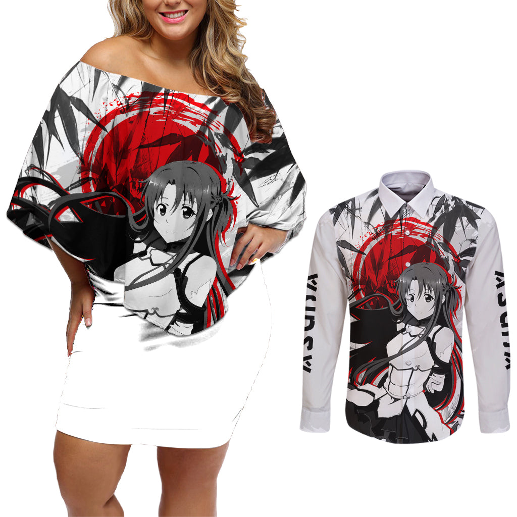 Asuna Couples Matching Off Shoulder Short Dress and Long Sleeve Button Shirt Sword Art Online Anime Japan Style