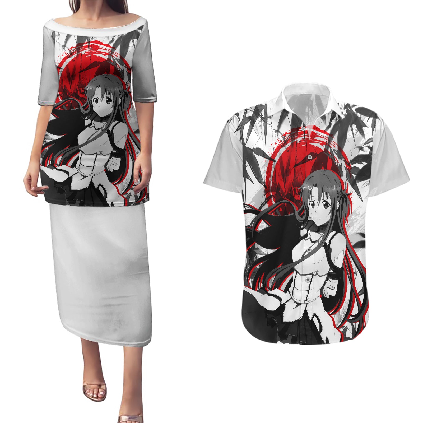 Asuna Couples Matching Puletasi and Hawaiian Shirt Sword Art Online Anime Japan Style