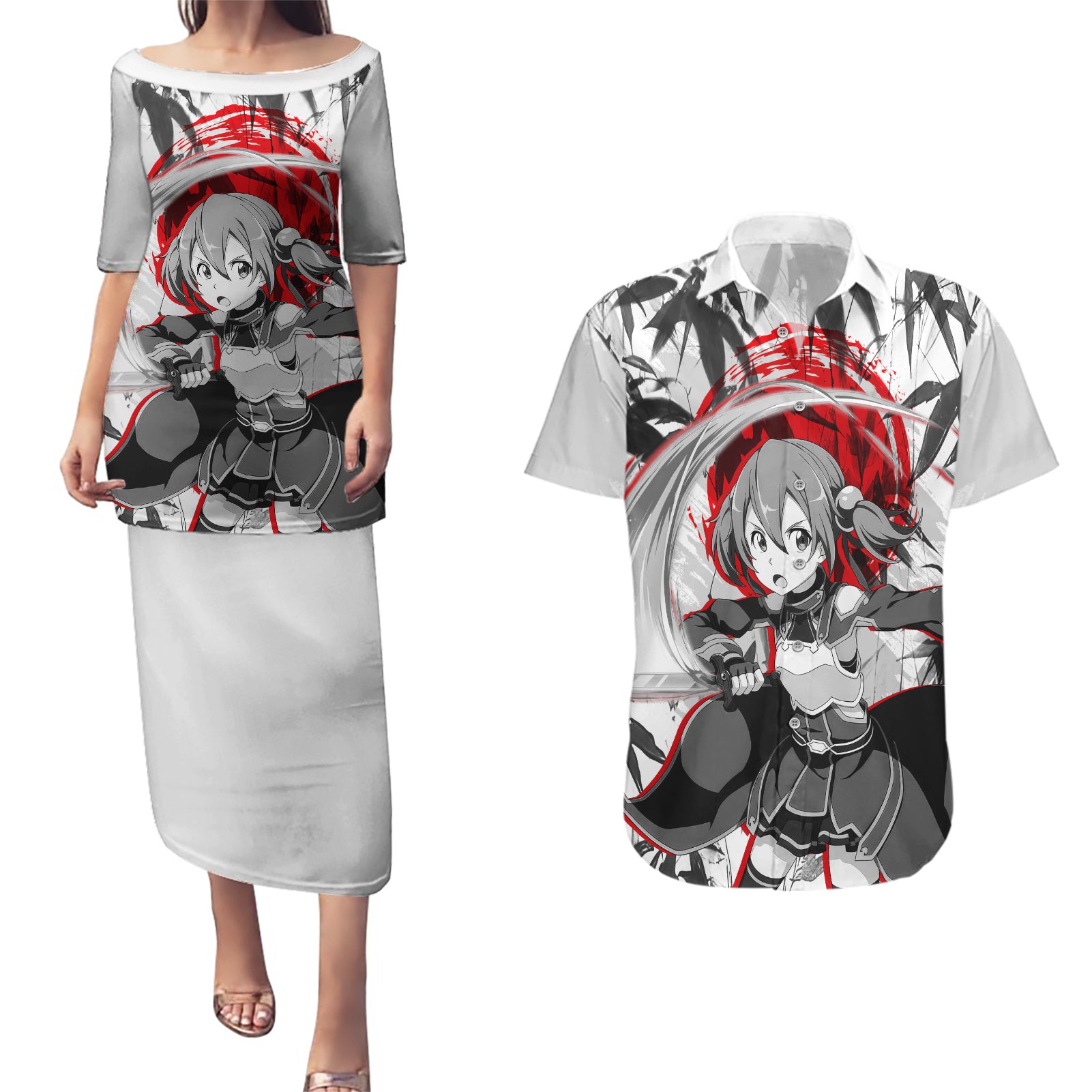 Silica Couples Matching Puletasi and Hawaiian Shirt Sword Art Online