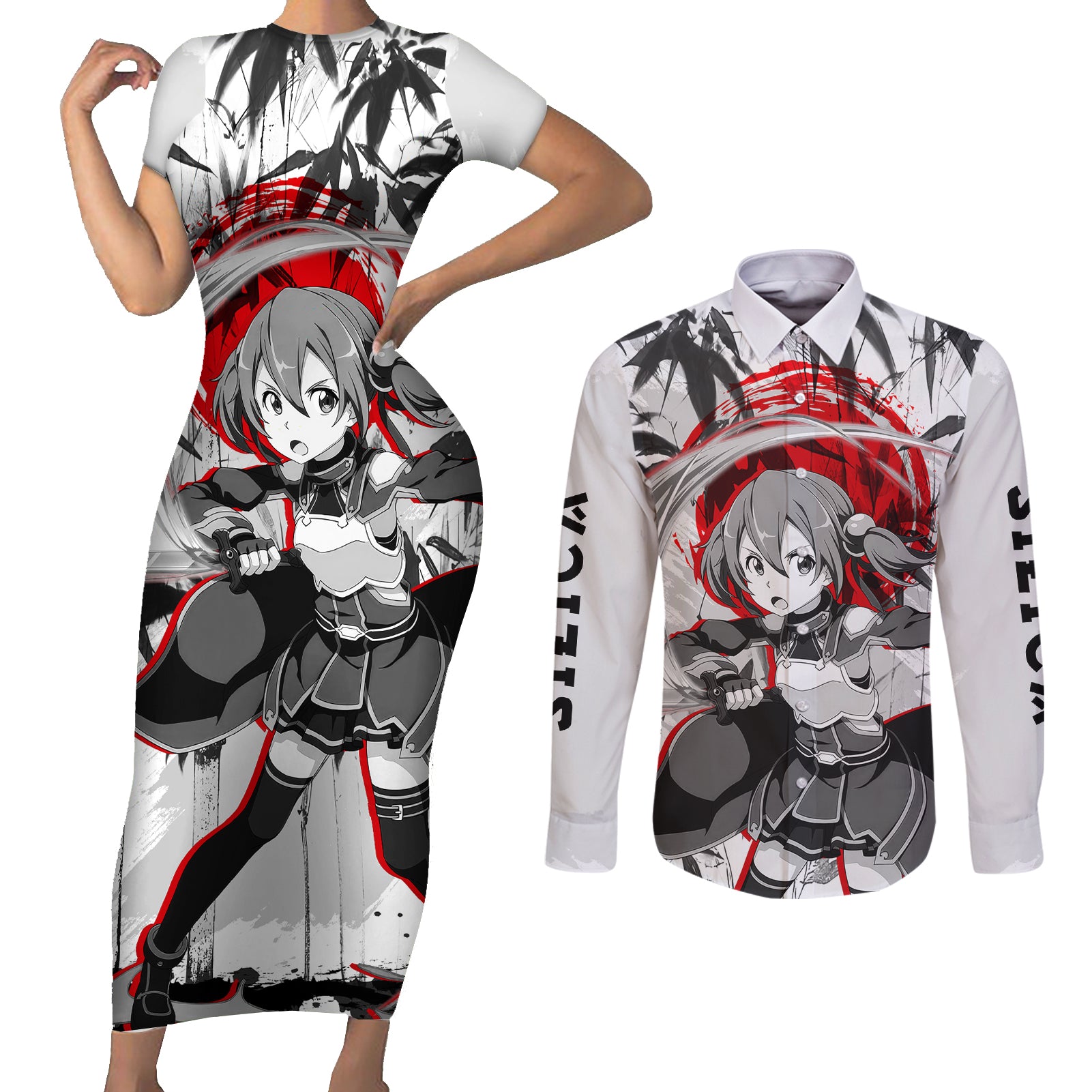 Silica Couples Matching Short Sleeve Bodycon Dress and Long Sleeve Button Shirt Sword Art Online