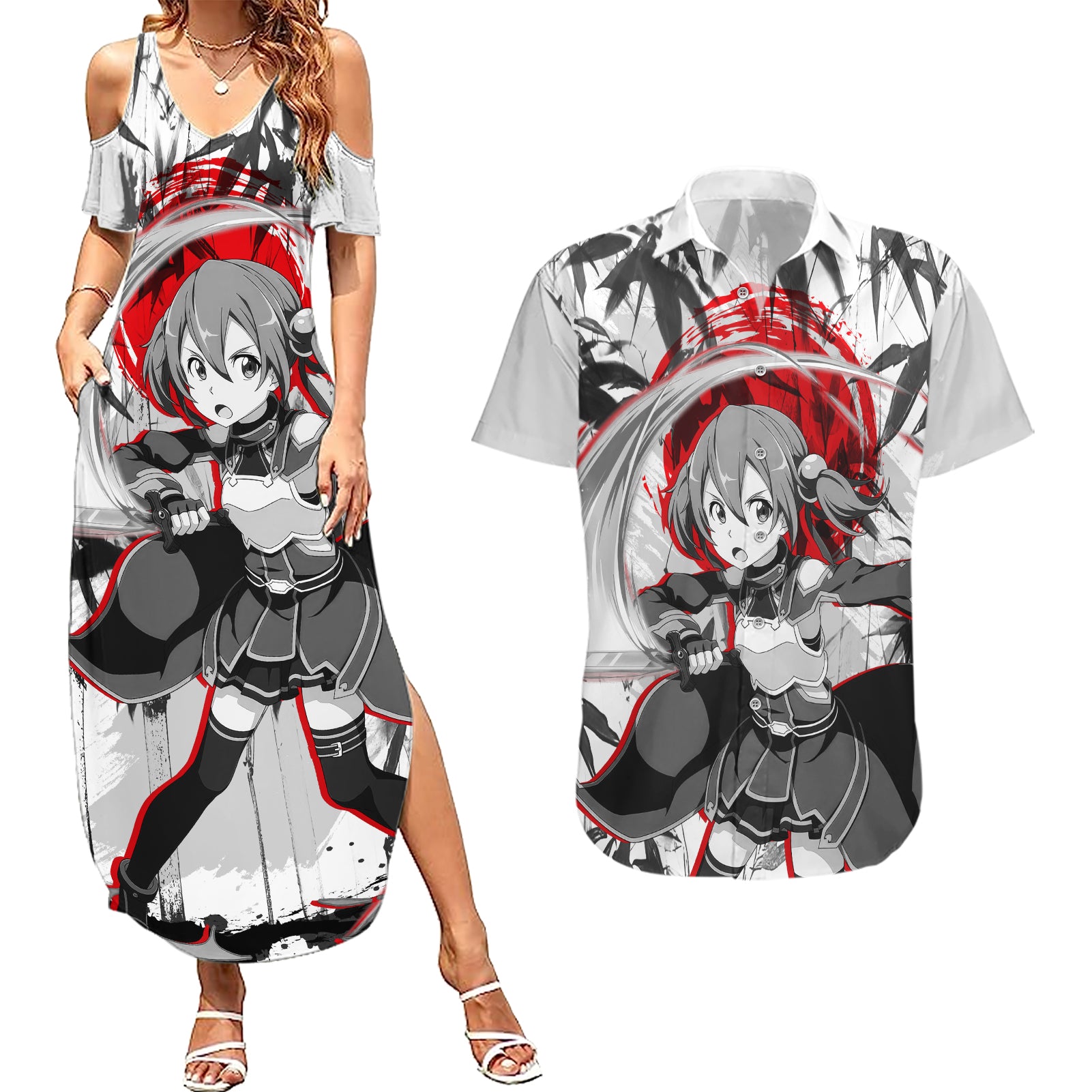 Silica Couples Matching Summer Maxi Dress and Hawaiian Shirt Sword Art Online