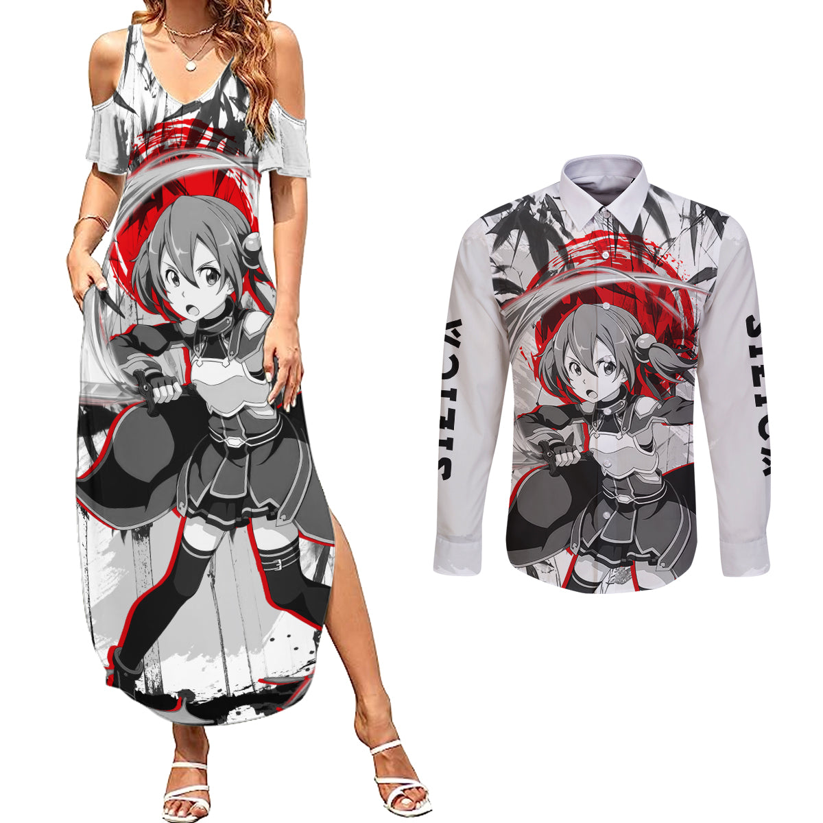 Silica Couples Matching Summer Maxi Dress and Long Sleeve Button Shirt Sword Art Online