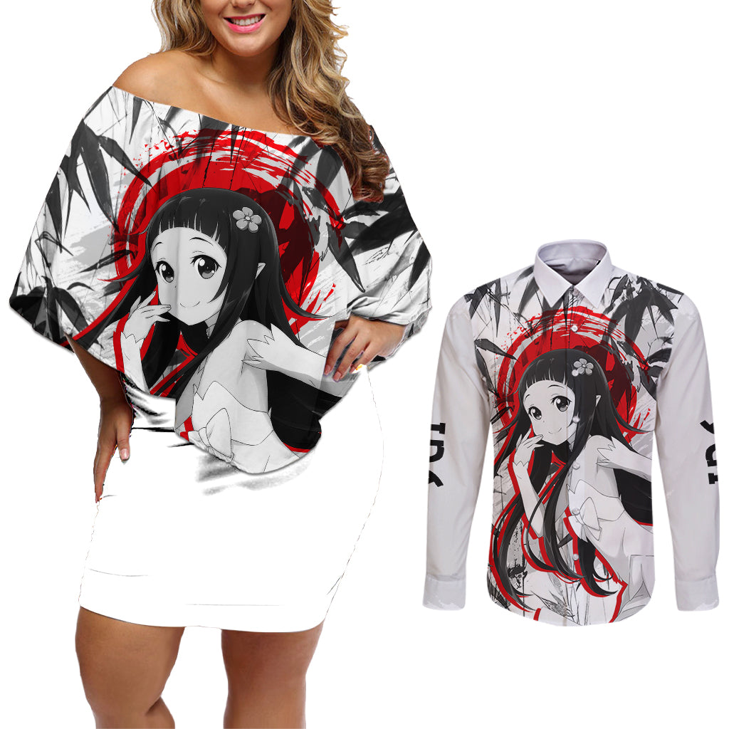 Yui Japan Style Couples Matching Off Shoulder Short Dress and Long Sleeve Button Shirt Sword Art Online