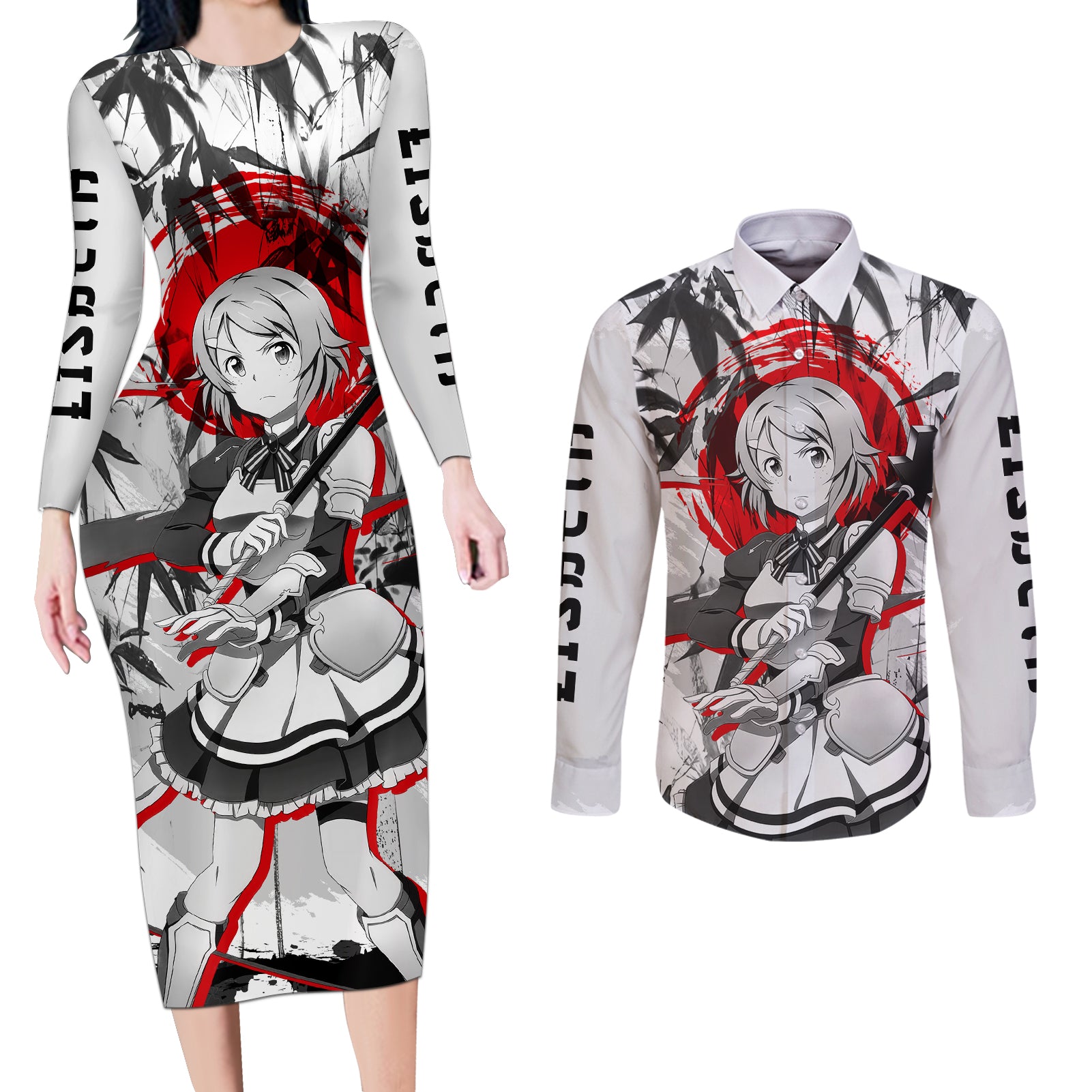 Lisbeth Couples Matching Long Sleeve Bodycon Dress and Long Sleeve Button Shirt Sword Art Online