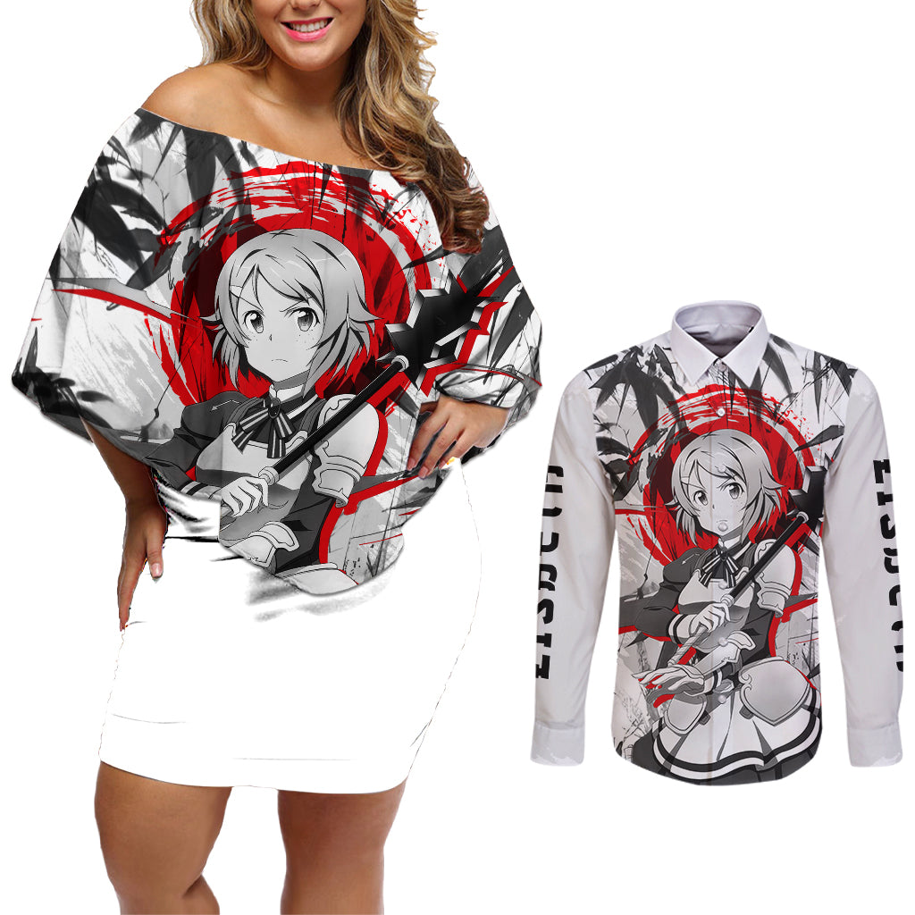 Lisbeth Couples Matching Off Shoulder Short Dress and Long Sleeve Button Shirt Sword Art Online