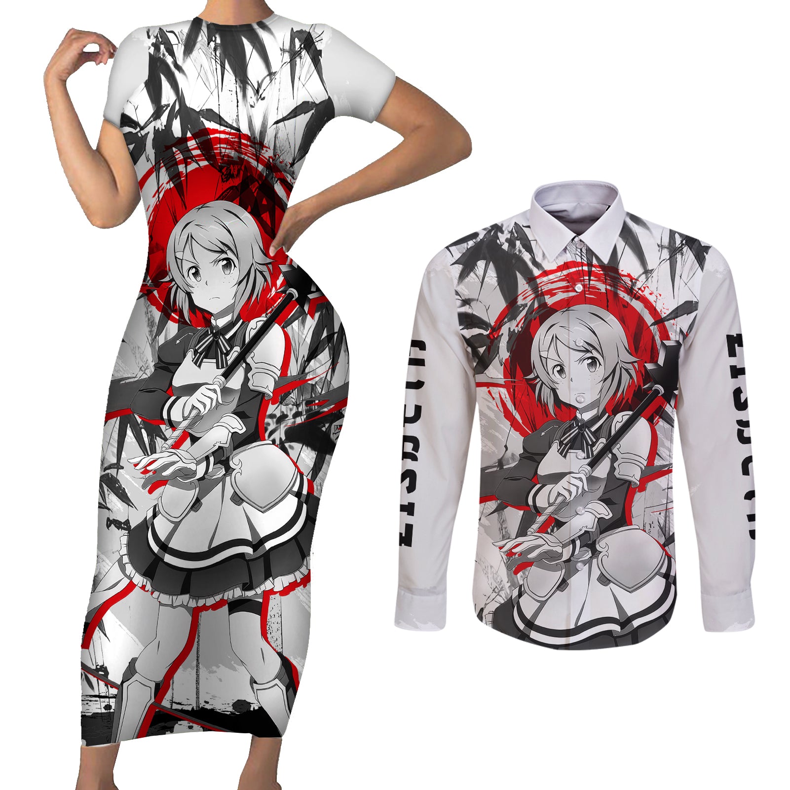 Lisbeth Couples Matching Short Sleeve Bodycon Dress and Long Sleeve Button Shirt Sword Art Online