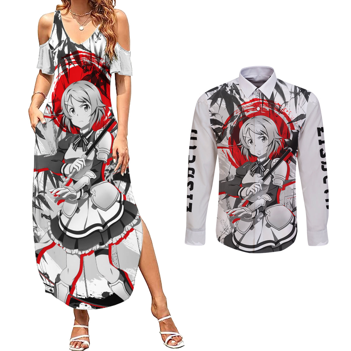 Lisbeth Couples Matching Summer Maxi Dress and Long Sleeve Button Shirt Sword Art Online