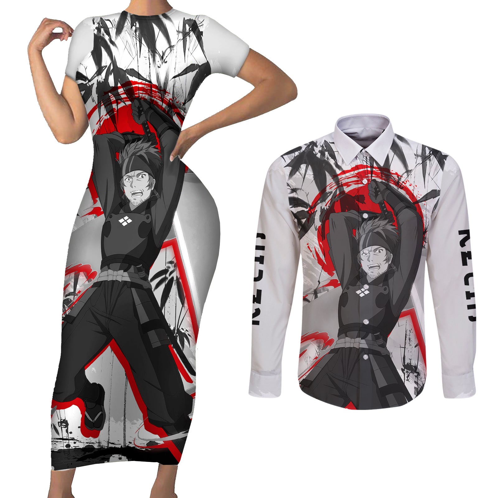 Klein Couples Matching Short Sleeve Bodycon Dress and Long Sleeve Button Shirt Sword Art Online