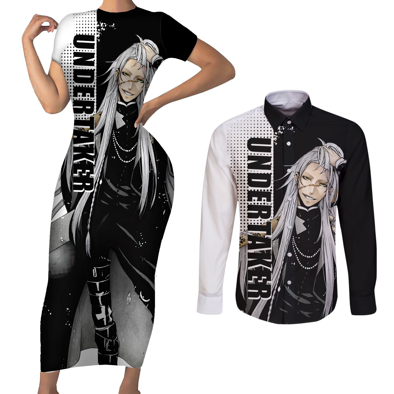 Undertaker Couples Matching Short Sleeve Bodycon Dress and Long Sleeve Button Shirt Black Butler