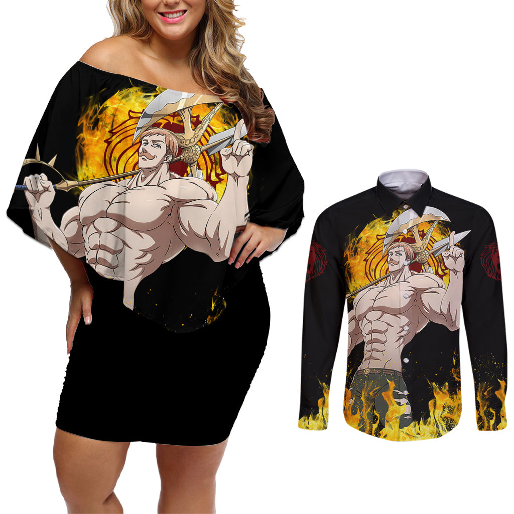 Escanor Couples Matching Off Shoulder Short Dress and Long Sleeve Button Shirt Seven Deadly Sins Anime