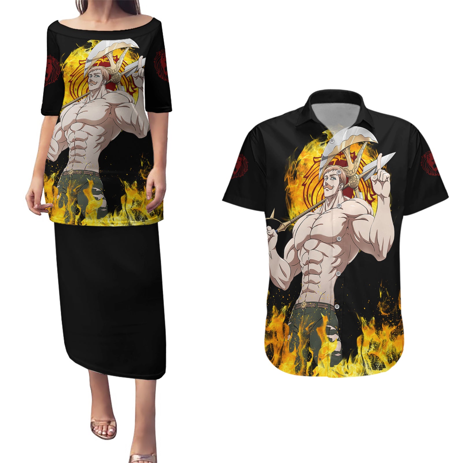 Escanor Couples Matching Puletasi and Hawaiian Shirt Seven Deadly Sins Anime