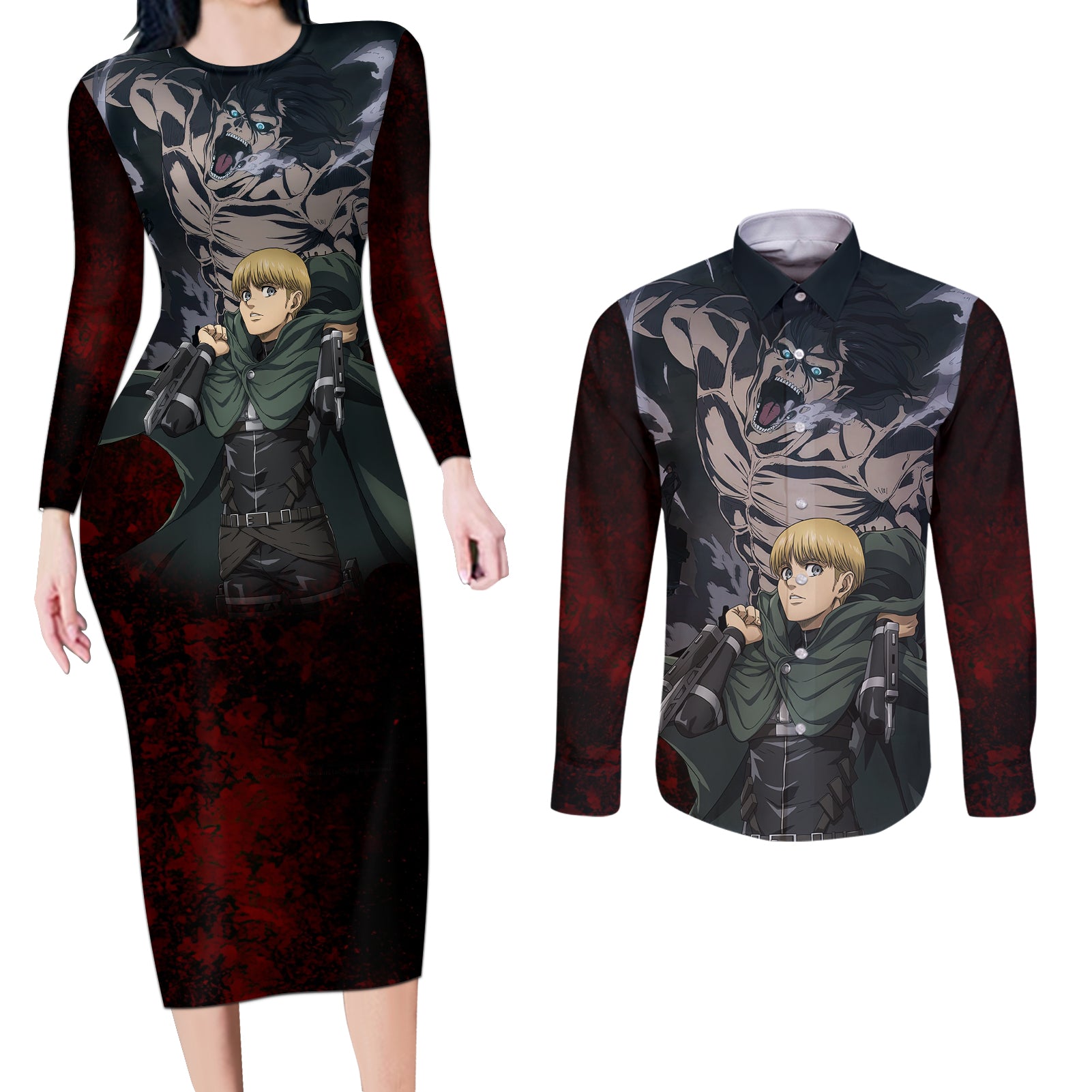 Armin Arlert  Final Season Anime Couples Matching Long Sleeve Bodycon Dress and Long Sleeve Button Shirt Attack On Titan