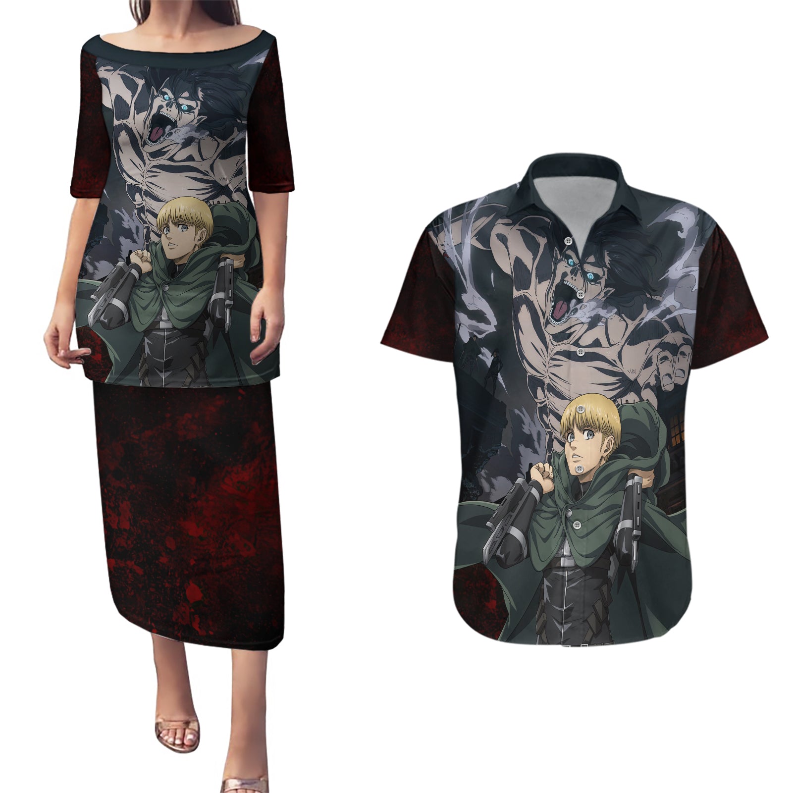 Armin Arlert  Final Season Anime Couples Matching Puletasi and Hawaiian Shirt Attack On Titan