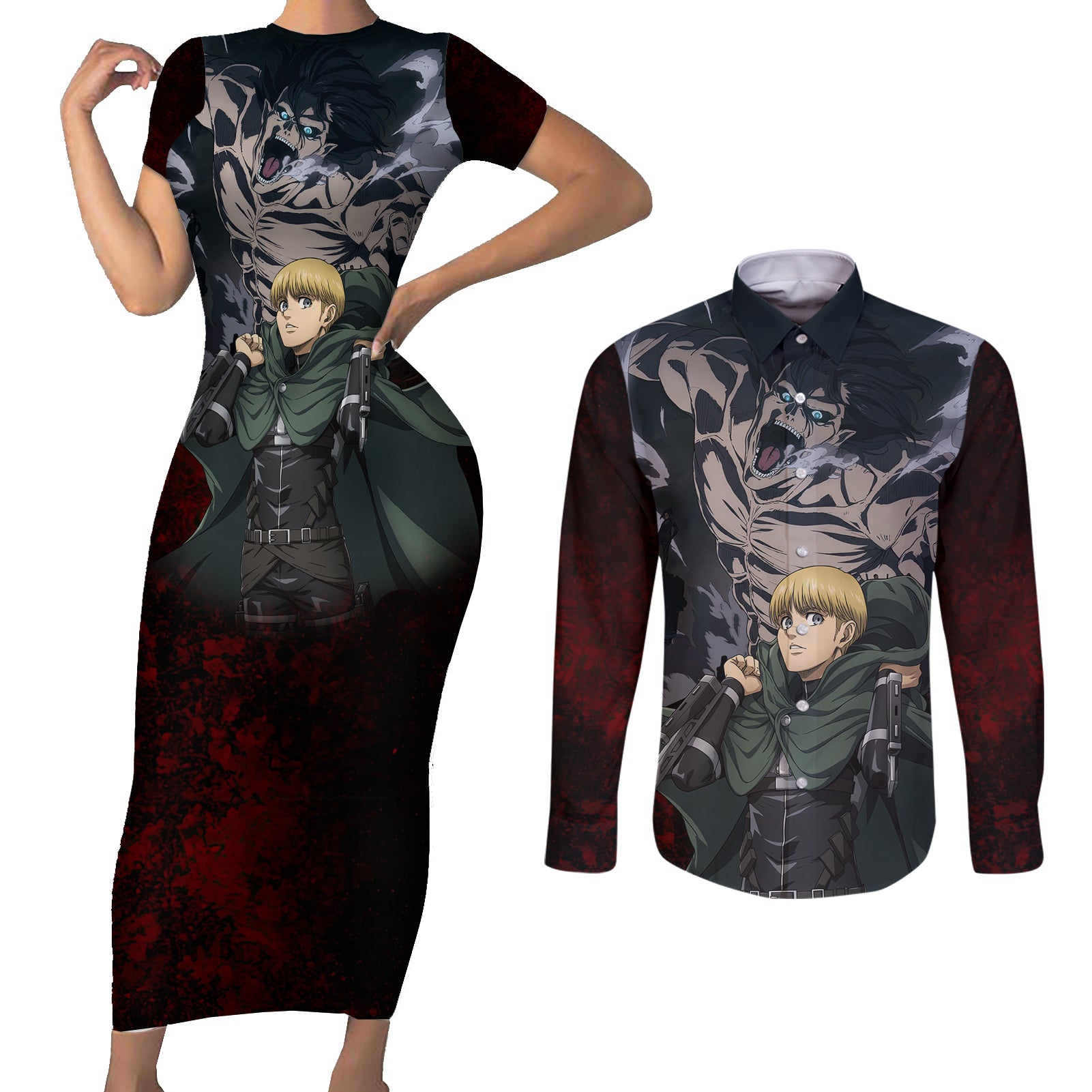 Armin Arlert  Final Season Anime Couples Matching Short Sleeve Bodycon Dress and Long Sleeve Button Shirt Attack On Titan