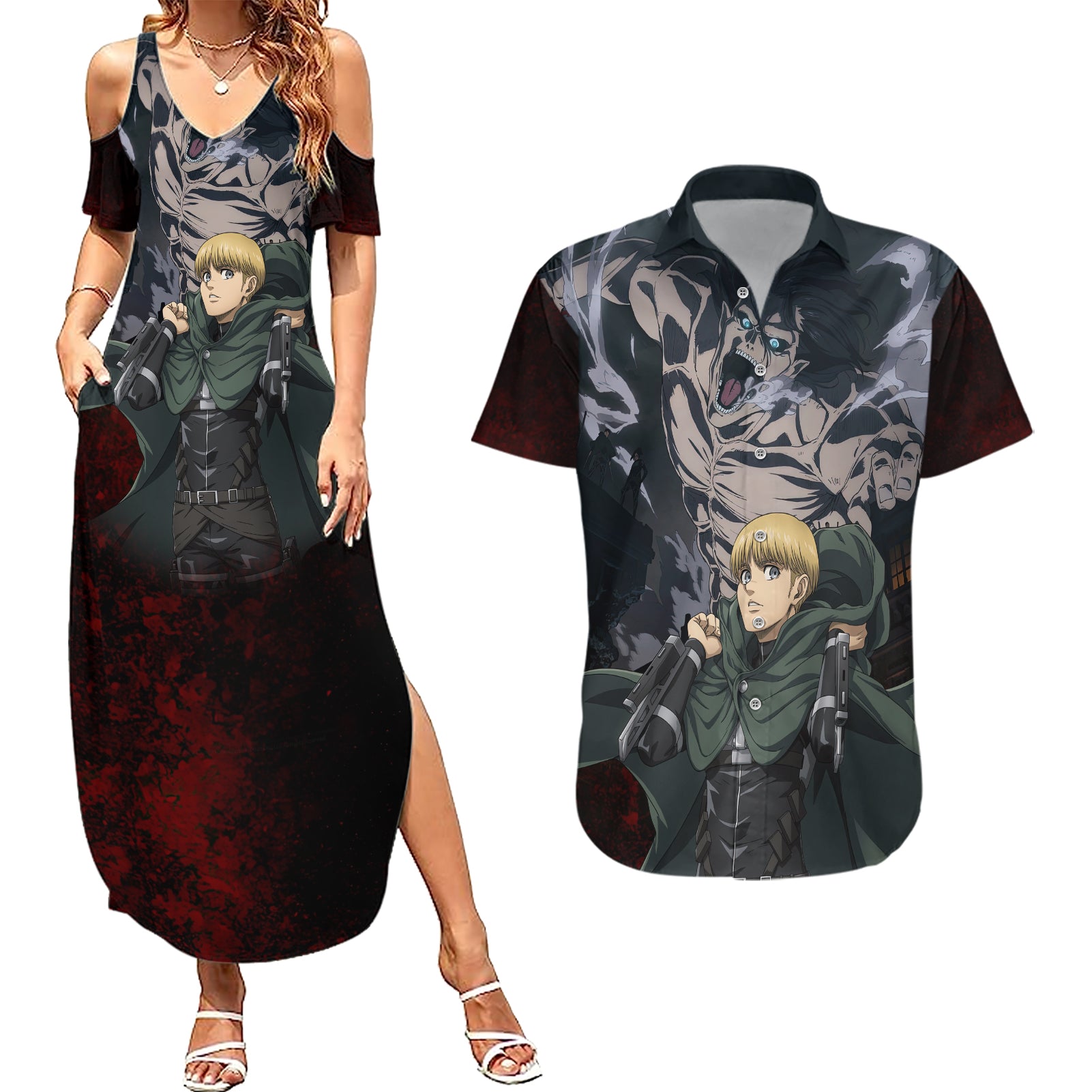 Armin Arlert  Final Season Anime Couples Matching Summer Maxi Dress and Hawaiian Shirt Attack On Titan