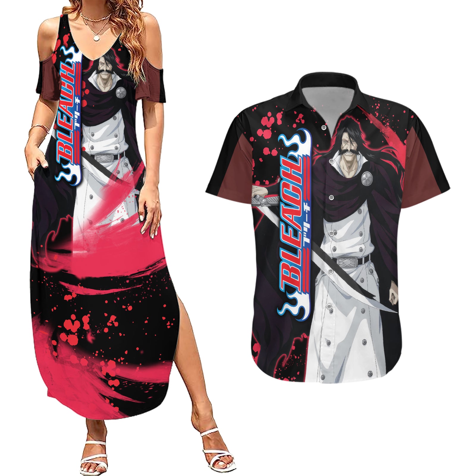 Yhwach Couples Matching Summer Maxi Dress and Hawaiian Shirt Bleach