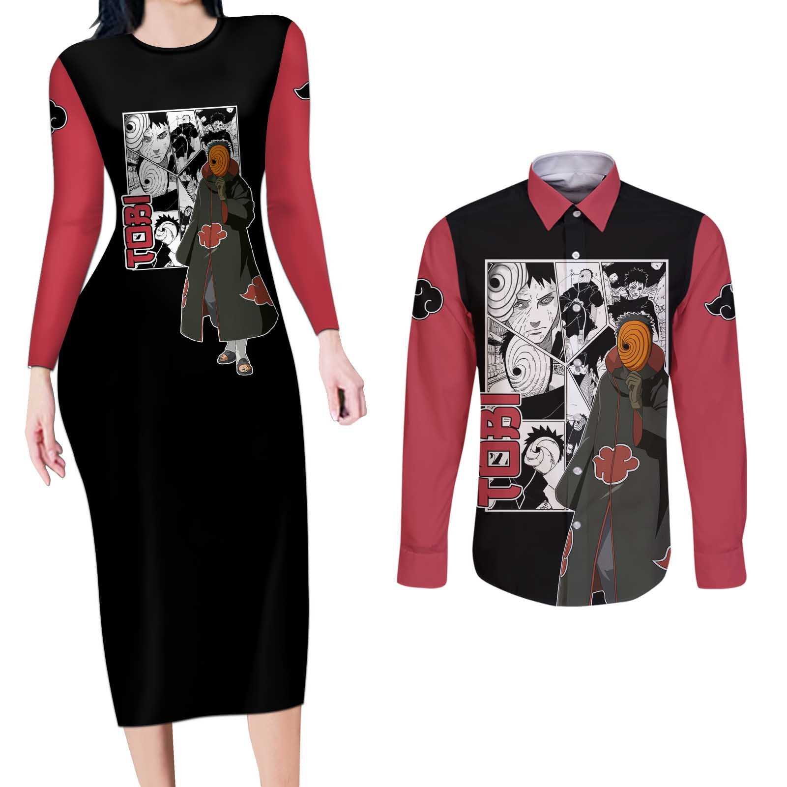 Tobi - Naruto Couples Matching Long Sleeve Bodycon Dress and Long Sleeve Button Shirt Anime Mix Manga Style