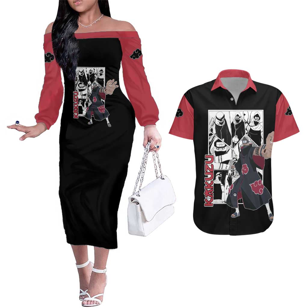 Kakuzu - Naruto Couples Matching Off The Shoulder Long Sleeve Dress and Hawaiian Shirt Anime Mix Manga Style