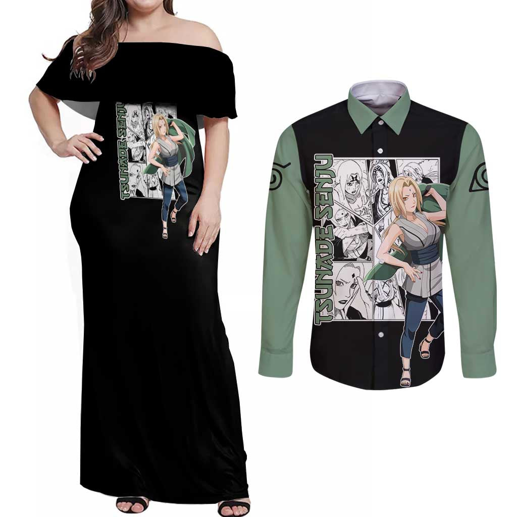 Tsunade Senju - Naruto Couples Matching Off Shoulder Maxi Dress and Long Sleeve Button Shirt Anime Mix Manga Style