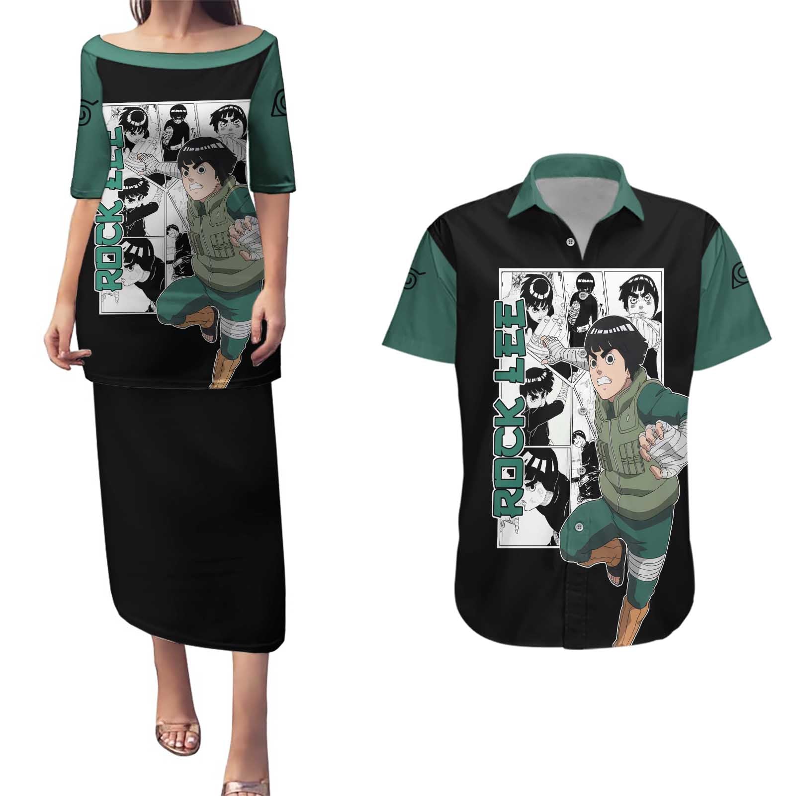 Rock Lee - Naruto Couples Matching Puletasi and Hawaiian Shirt Anime Mix Manga Style