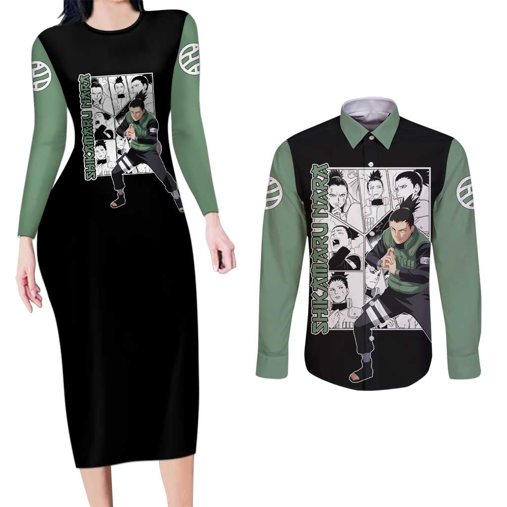 Shikamaru Nara - Naruto Couples Matching Long Sleeve Bodycon Dress and Long Sleeve Button Shirt Anime Mix Manga Style