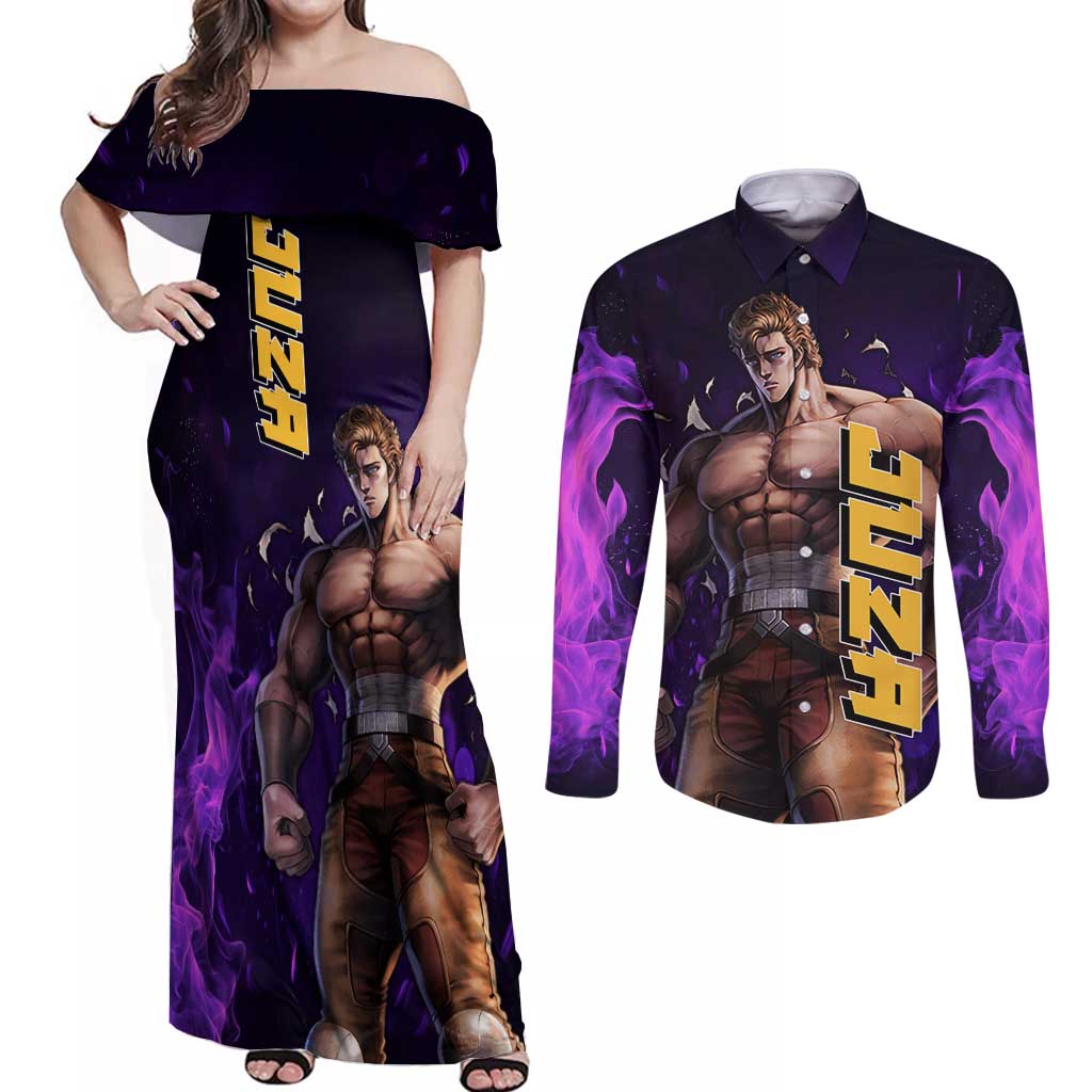 Juza - Fist Of The North Star Couples Matching Off Shoulder Maxi Dress and Long Sleeve Button Shirt Anime Mix Manga Style