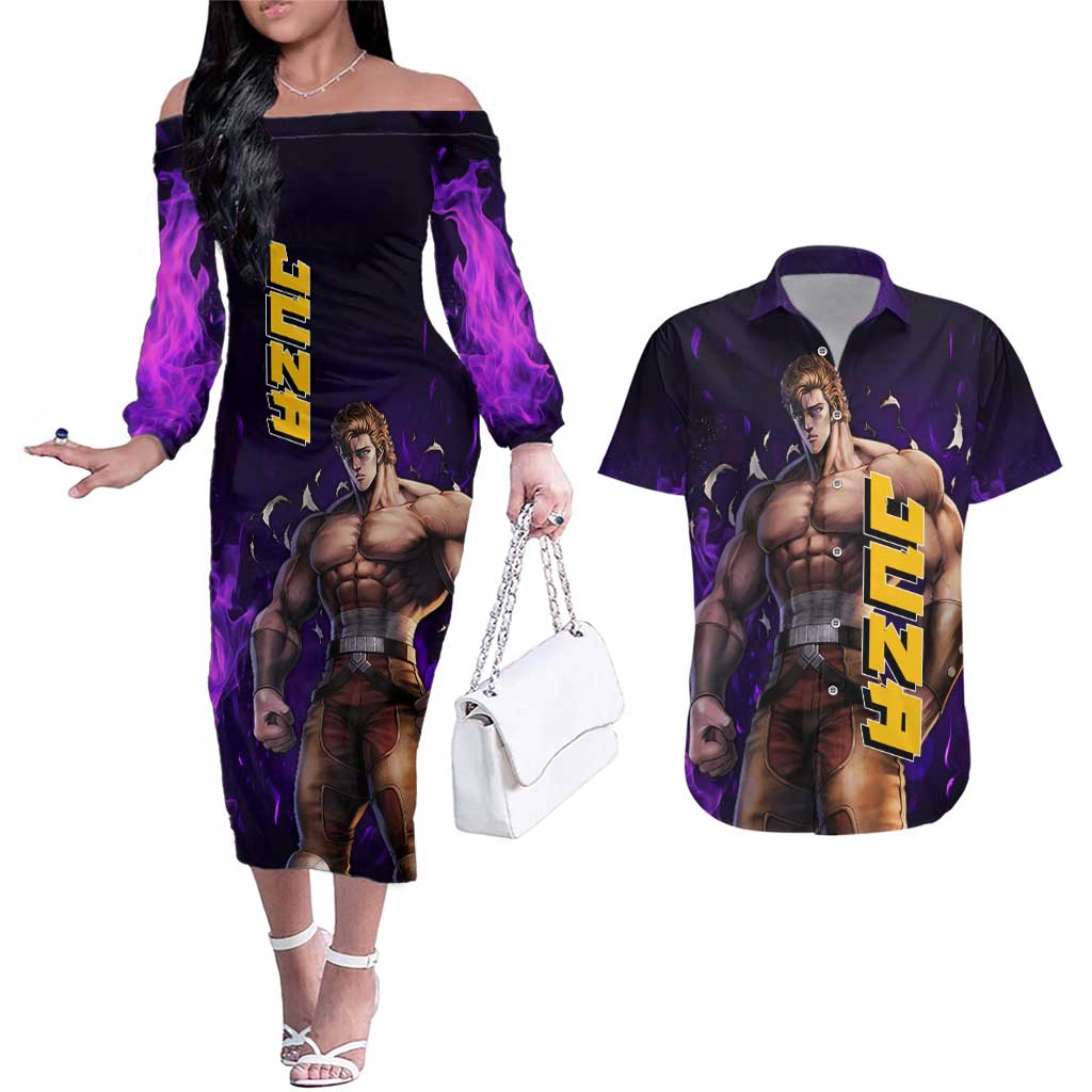 Juza - Fist Of The North Star Couples Matching Off The Shoulder Long Sleeve Dress and Hawaiian Shirt Anime Mix Manga Style