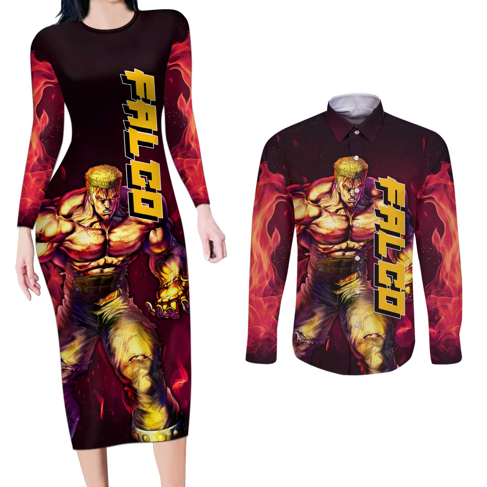 Falco - Fist Of The North Star Couples Matching Long Sleeve Bodycon Dress and Long Sleeve Button Shirt Anime Mix Manga Style