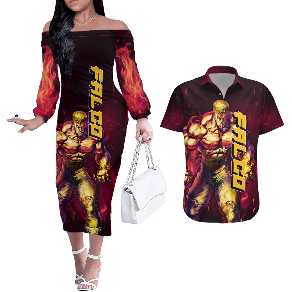 Falco - Fist Of The North Star Couples Matching Off The Shoulder Long Sleeve Dress and Hawaiian Shirt Anime Mix Manga Style