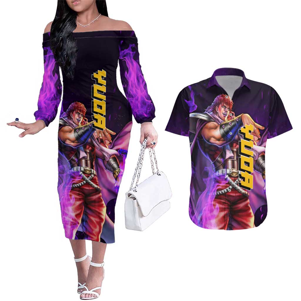 Yuda - Fist Of The North Star Couples Matching Off The Shoulder Long Sleeve Dress and Hawaiian Shirt Anime Mix Manga Style