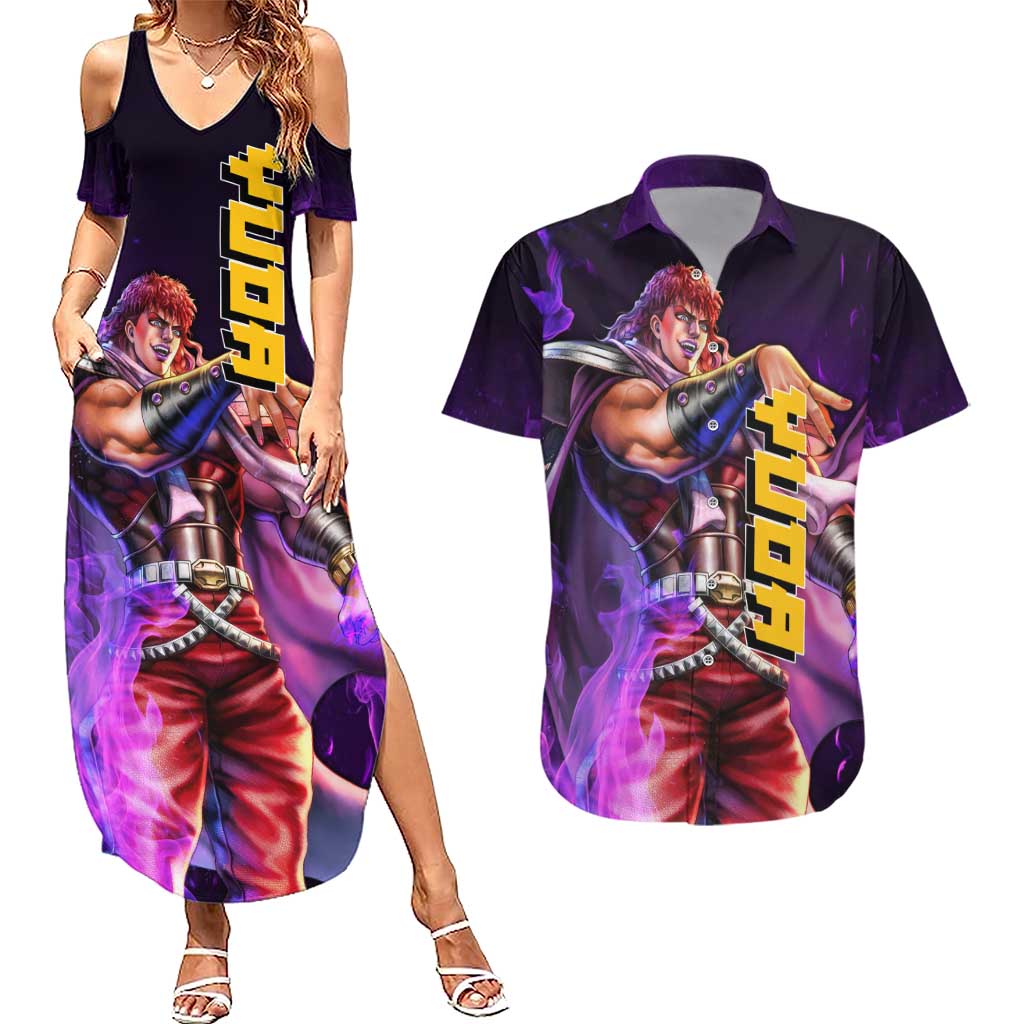 Yuda - Fist Of The North Star Couples Matching Summer Maxi Dress and Hawaiian Shirt Anime Mix Manga Style