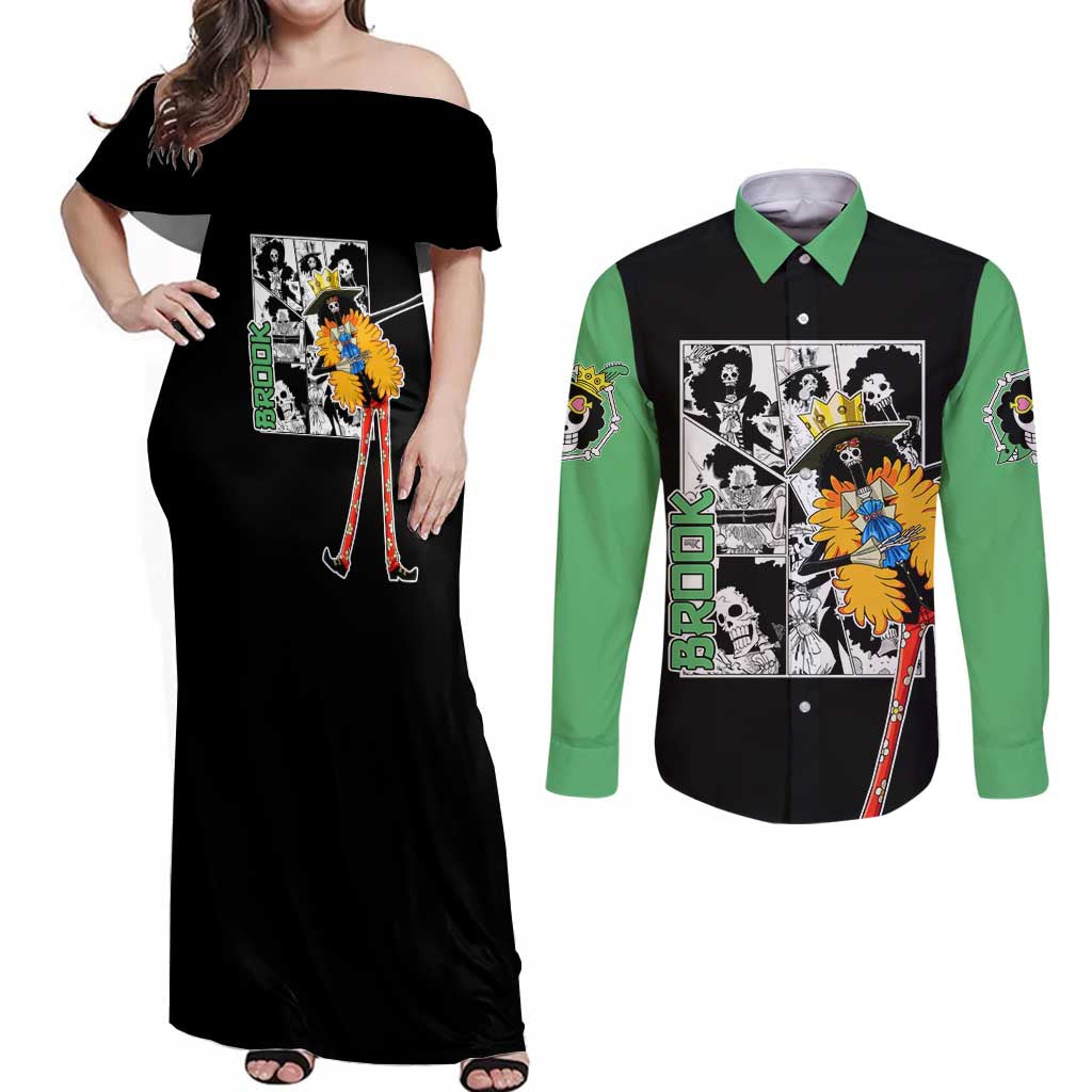 Brook - One Piece Couples Matching Off Shoulder Maxi Dress and Long Sleeve Button Shirt Anime Mix Manga Style