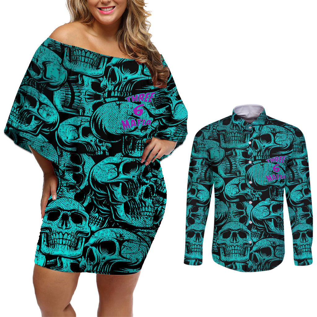 three-6-mafia-skull-couples-matching-off-shoulder-short-dress-and-long-sleeve-button-shirts-three-6-mafia