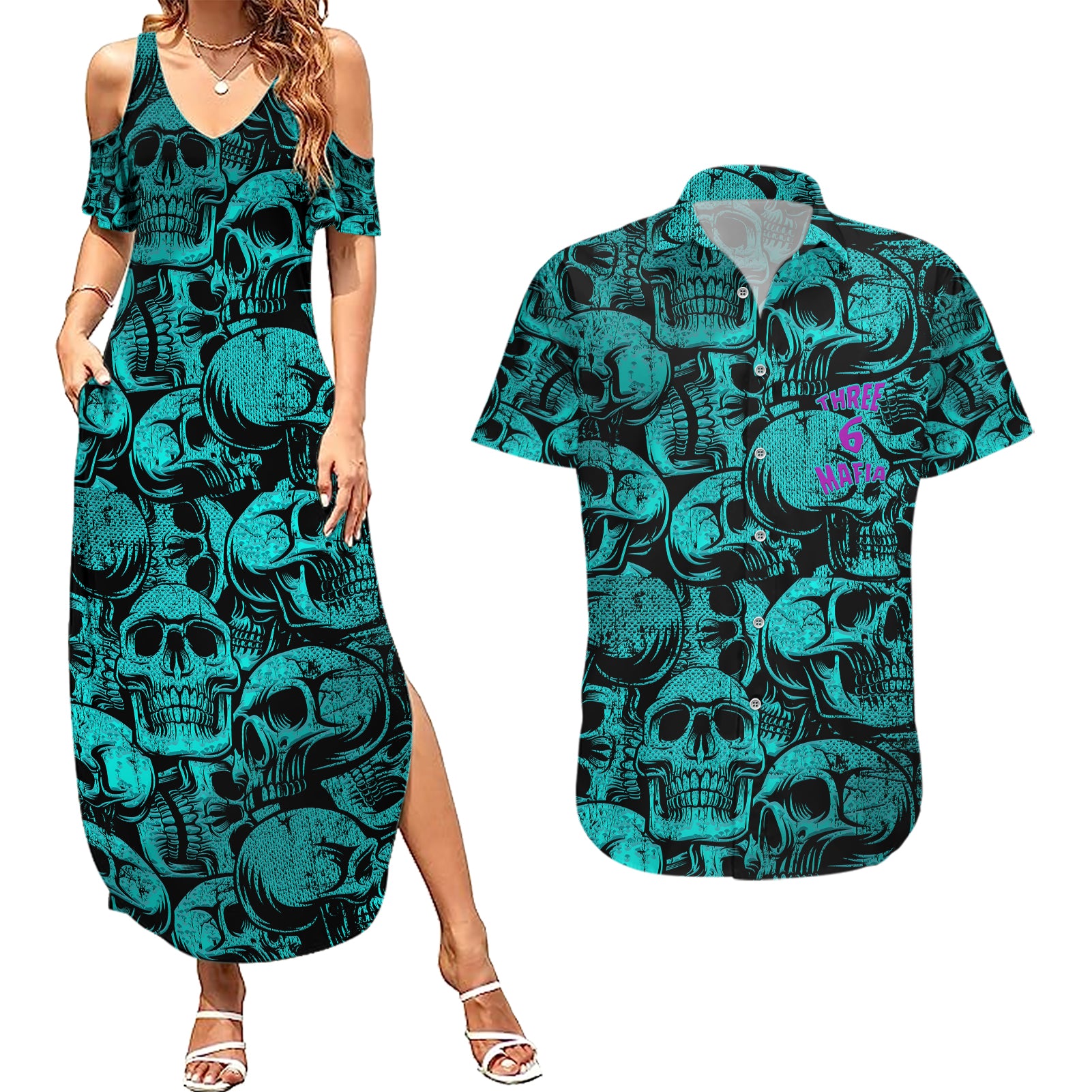 three-6-mafia-skull-couples-matching-summer-maxi-dress-and-hawaiian-shirt-three-6-mafia