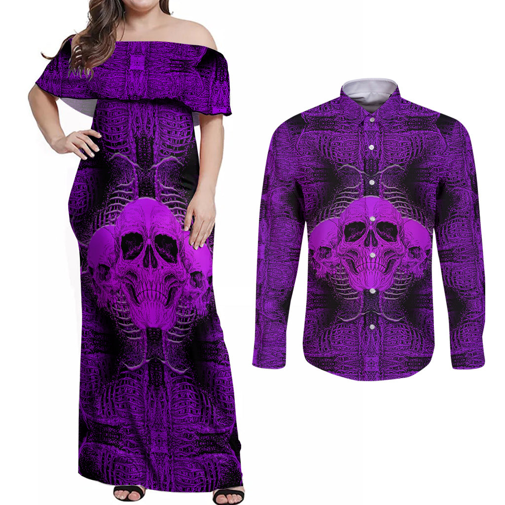 skull-pattern-couples-matching-off-shoulder-maxi-dress-and-long-sleeve-button-shirts-i-am-who-i-am-your-approval-isnt-needed