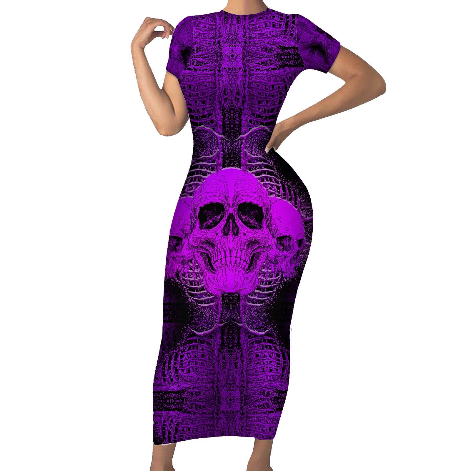 skull-pattern-short-sleeve-bodycon-dress-i-am-who-i-am-your-approval-isnt-needed