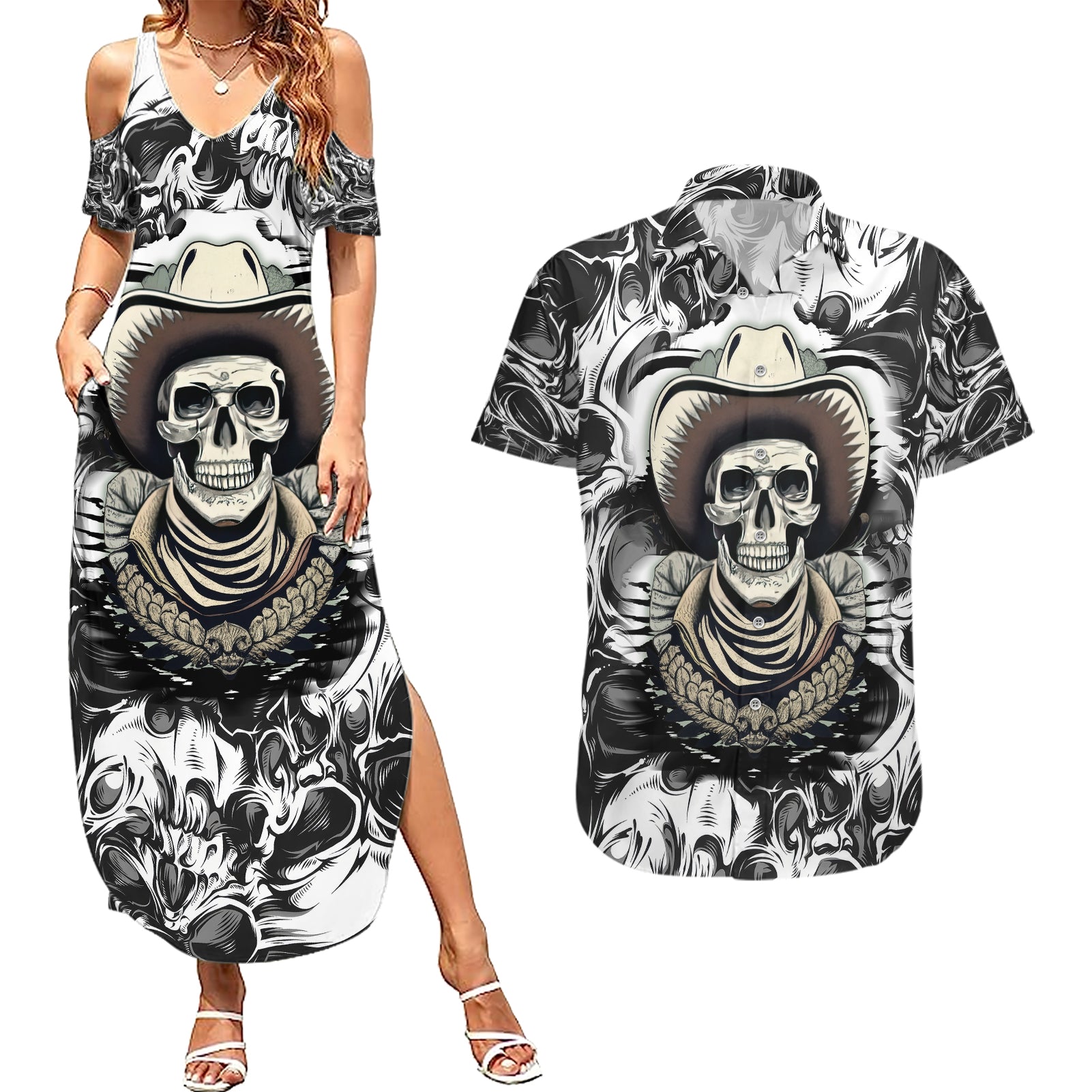 skull-cowboy-couples-matching-summer-maxi-dress-and-hawaiian-shirt-out-law