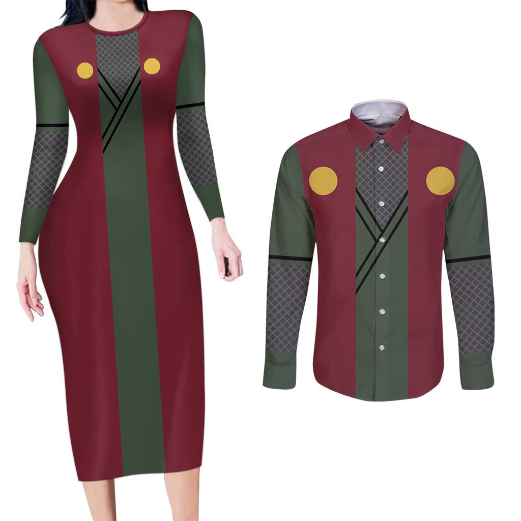 Jiraiya Uniform Naruto Couples Matching Long Sleeve Bodycon Dress and Long Sleeve Button Shirt Anime Style