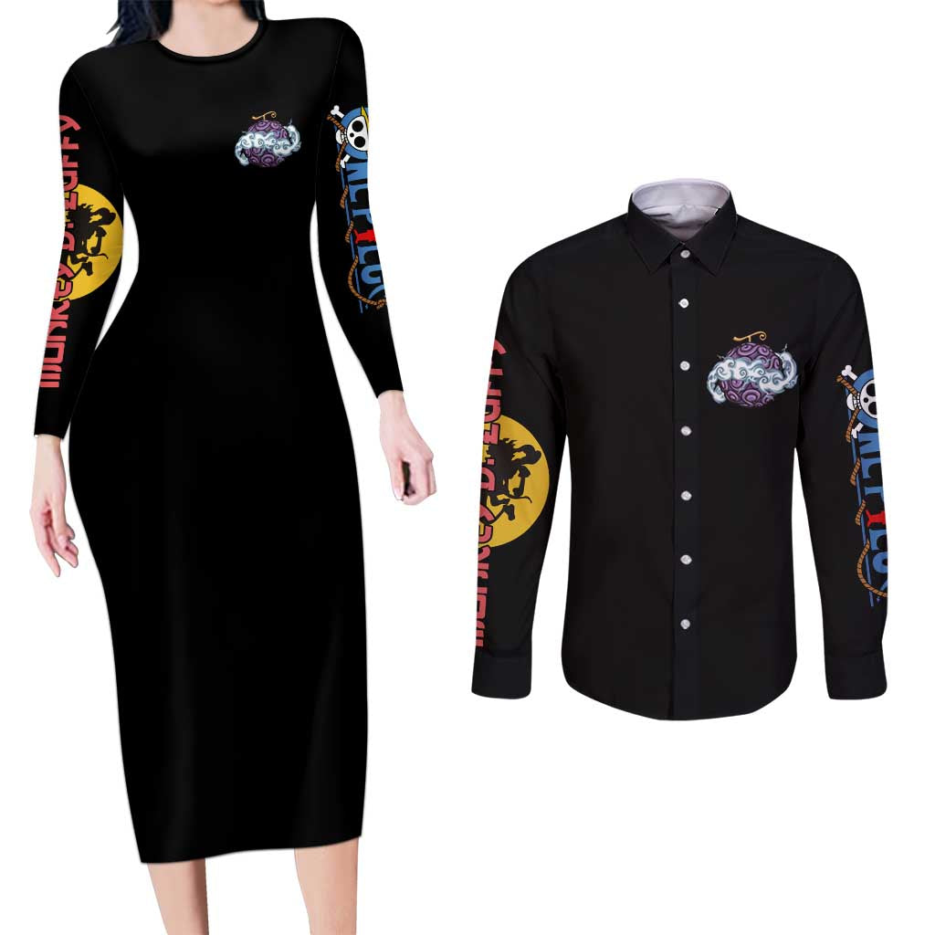 Gear 5th Luffy V3 One Piece Couples Matching Long Sleeve Bodycon Dress and Long Sleeve Button Shirt Anime Style