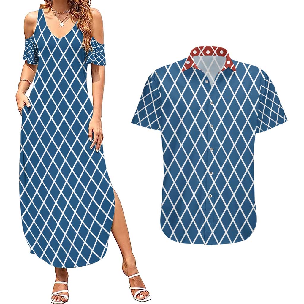 Guido Mista Jojo’s Bizarre Adventure Couples Matching Summer Maxi Dress and Hawaiian Shirt Anime Uniform Pattern Style