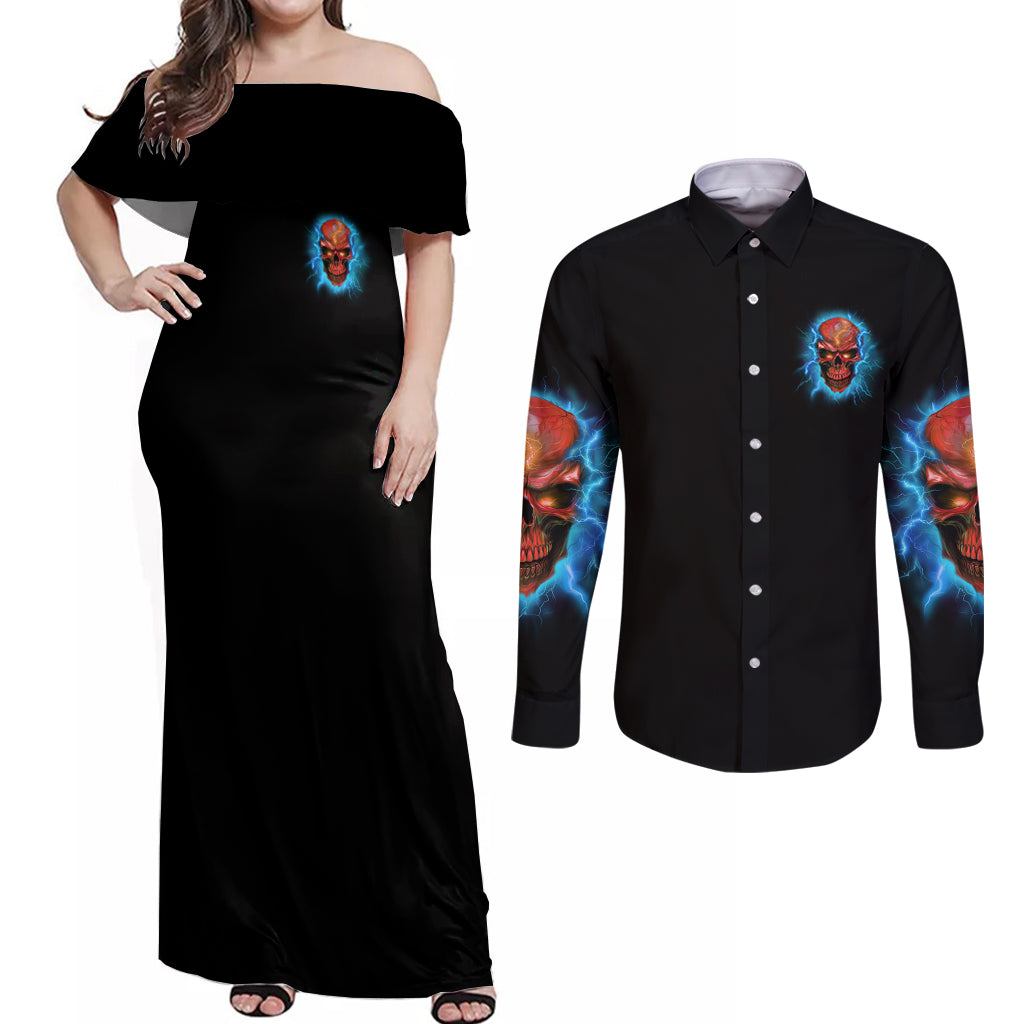 i-cant-go-to-hell-thunder-skull-couples-matching-off-shoulder-maxi-dress-and-long-sleeve-button-shirt