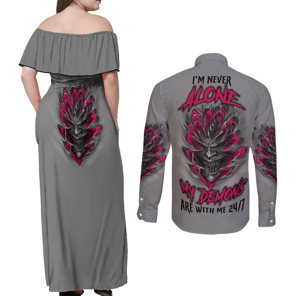 im-never-alone-skull-demon-couples-matching-off-shoulder-maxi-dress-and-long-sleeve-button-shirt