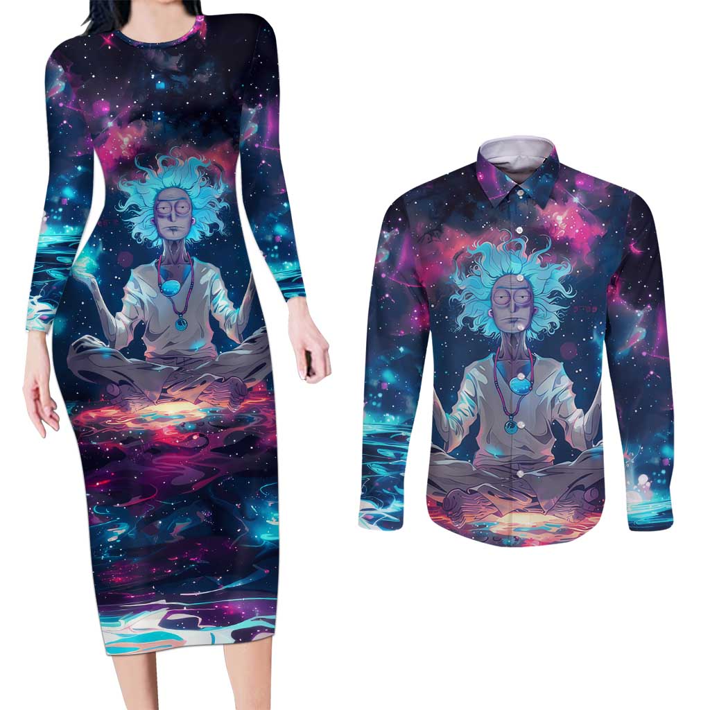 Rick and Morty Trippy Cosmic Rick Hoodie Couples Matching Long Sleeve Bodycon Dress and Long Sleeve Button Shirt Trippy Style