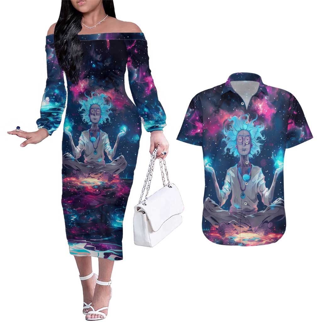 Rick and Morty Trippy Cosmic Rick Hoodie Couples Matching Off The Shoulder Long Sleeve Dress and Hawaiian Shirt Trippy Style