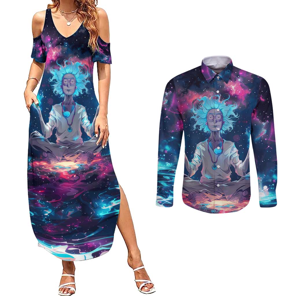 Rick and Morty Trippy Cosmic Rick Hoodie Couples Matching Summer Maxi Dress and Long Sleeve Button Shirt Trippy Style