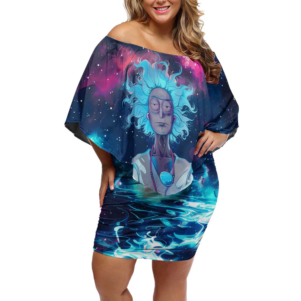 Rick and Morty Trippy Cosmic Rick Hoodie Off Shoulder Short Dress Trippy Style