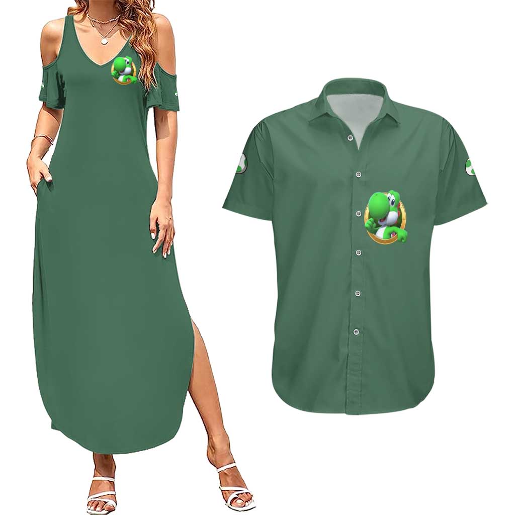 Yoshi Mario Bros Couples Matching Summer Maxi Dress and Hawaiian Shirt Anime Style