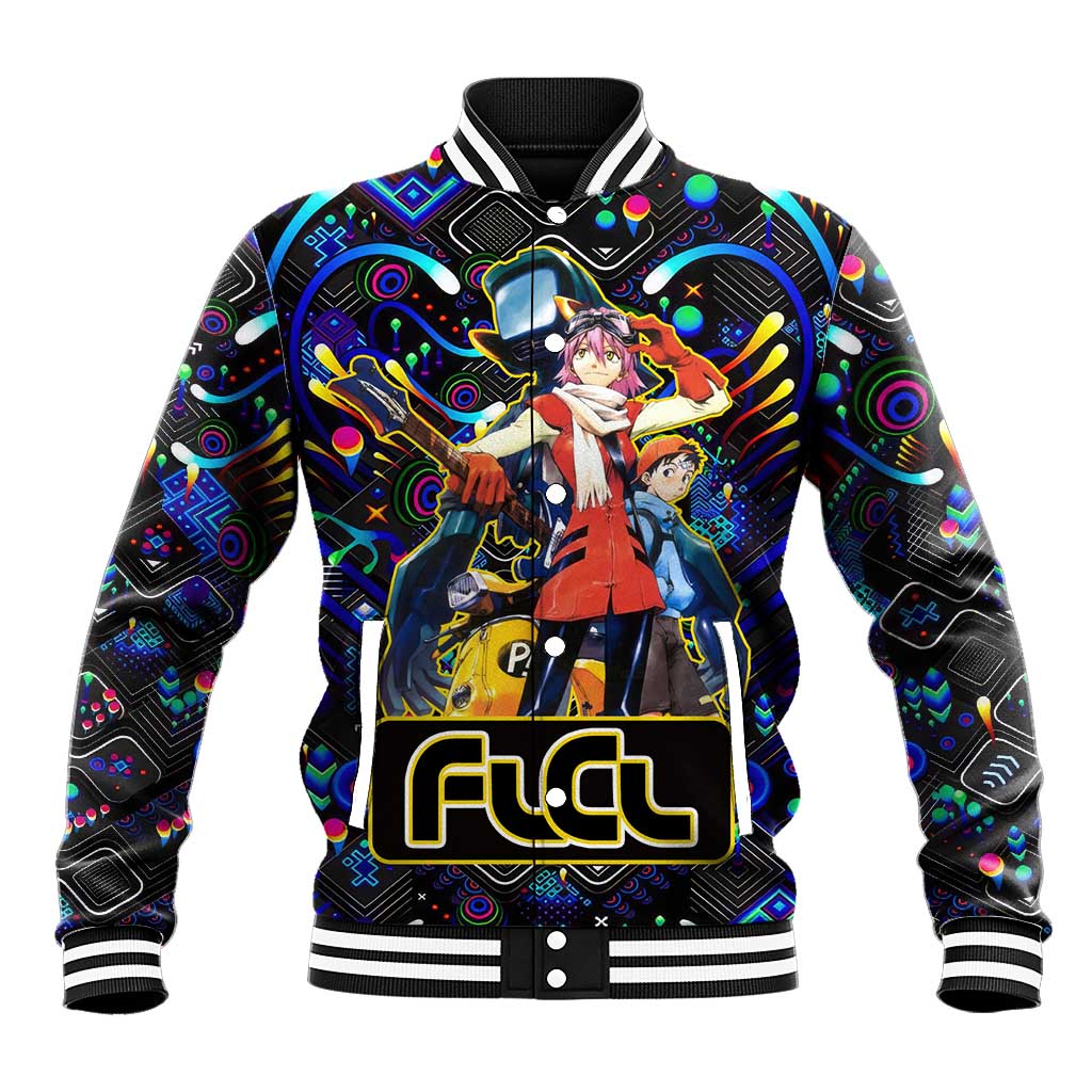 Vibing FLCL Baseball Jacket Anime Mix Colorful Abstract Style