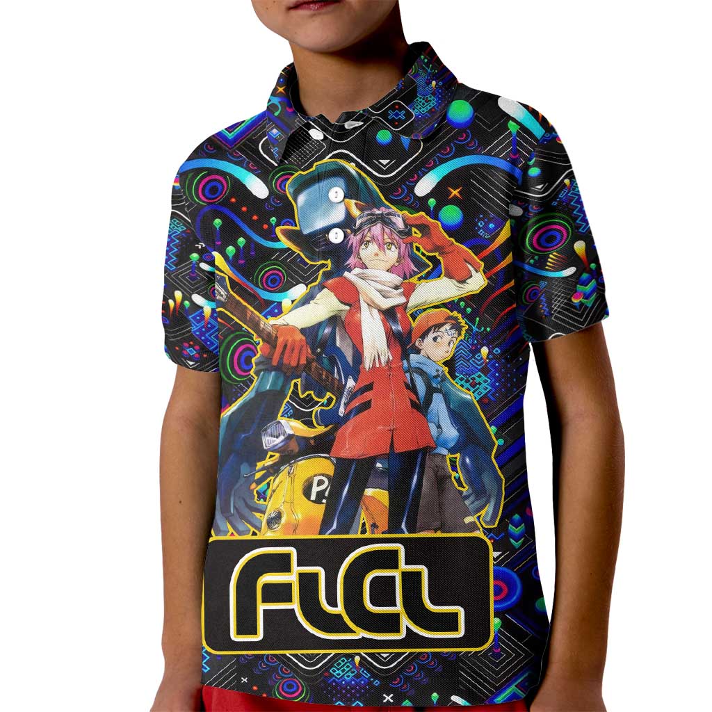 Vibing FLCL Kid Polo Shirt Anime Mix Colorful Abstract Style