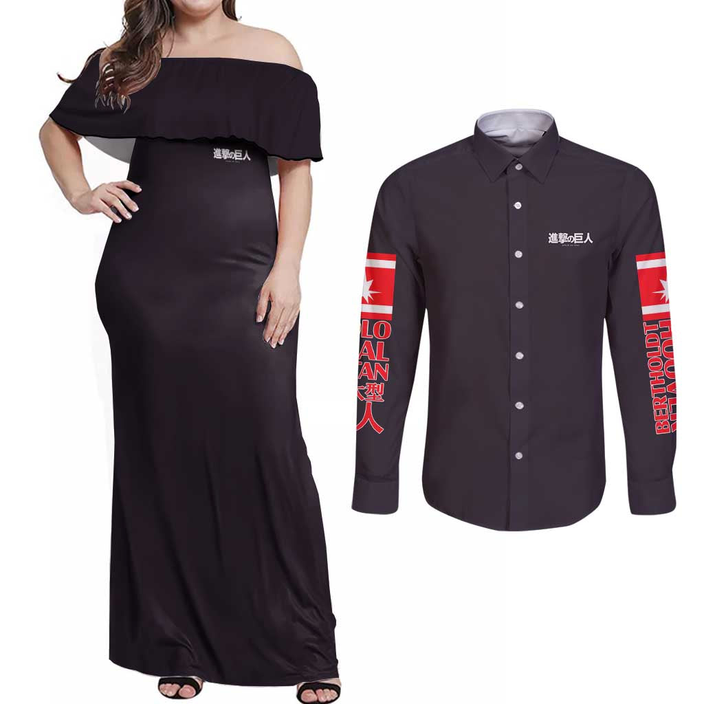 Colossal Titan Attack on Titan Couples Matching Off Shoulder Maxi Dress and Long Sleeve Button Shirt Anime Style